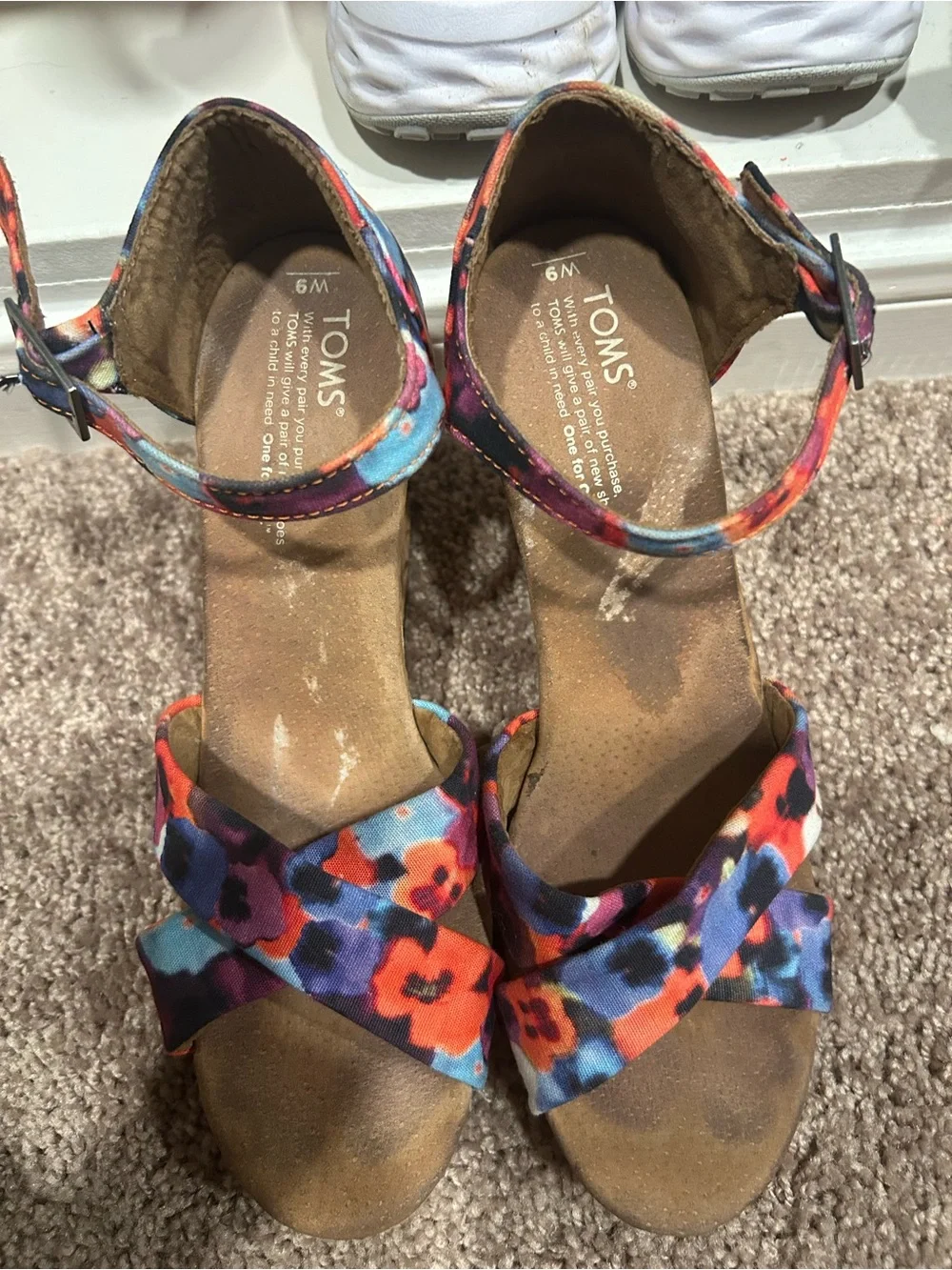 TOMS floral-printed  Oahu cork Wedge Sandals size 9
